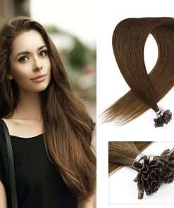 100 Ciocche Cheratina 55 Cm Castano Medio 4 - Extension Capelli Veri