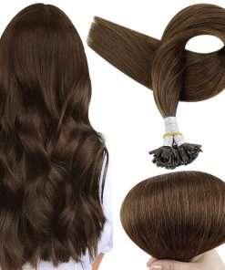 100 Ciocche Cheratina 70 Cm Castano Medio 4 - Extension Capelli Veri