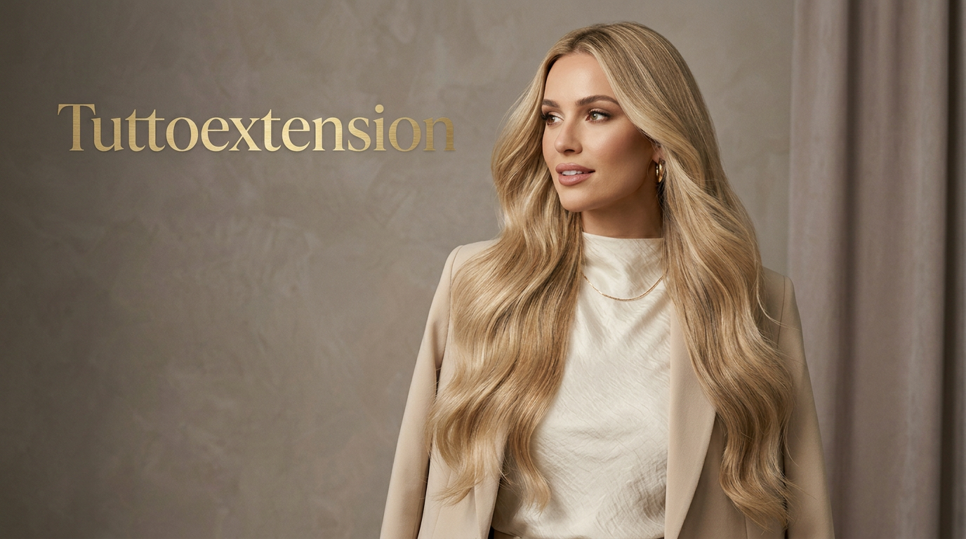 Luxury hair extensions banner woman blonde with Tuttoextension brand